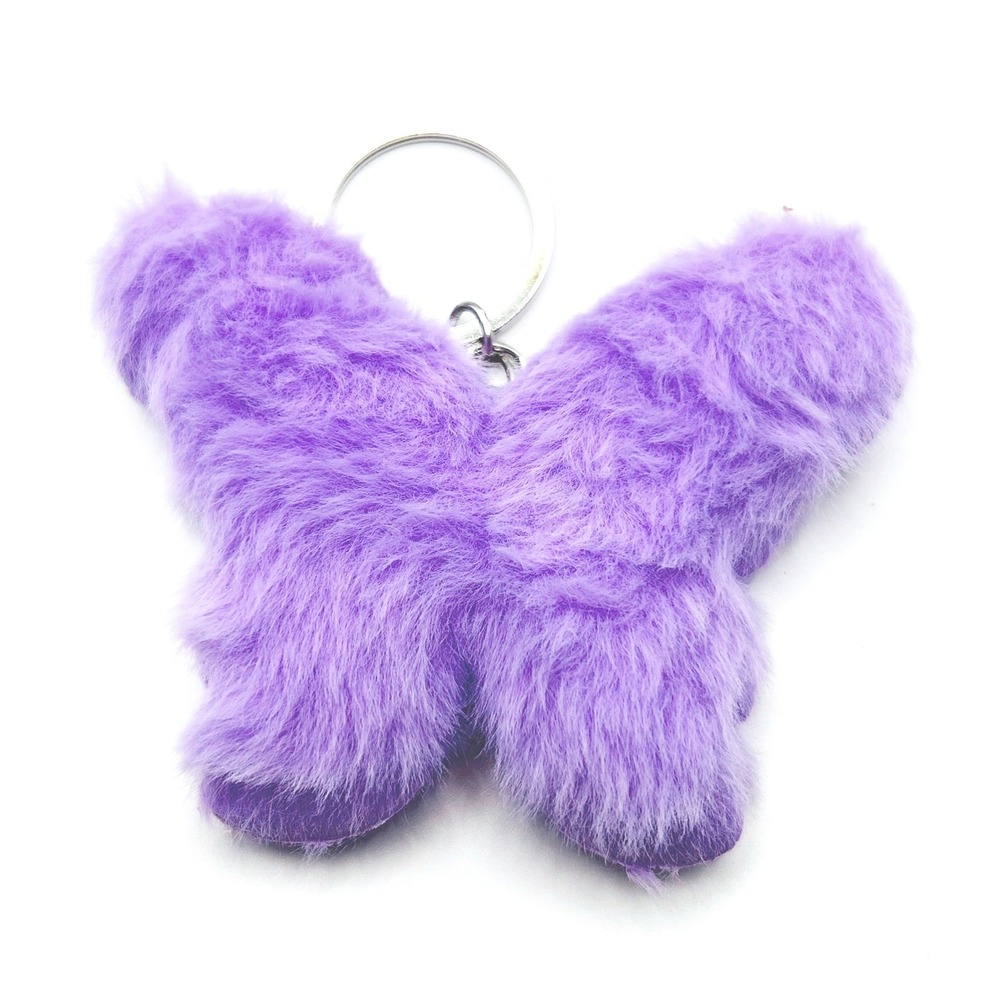 Butterfly Faux Fur Keychain Unisex OS Purple Plush Fuzzy Accessory Toy
